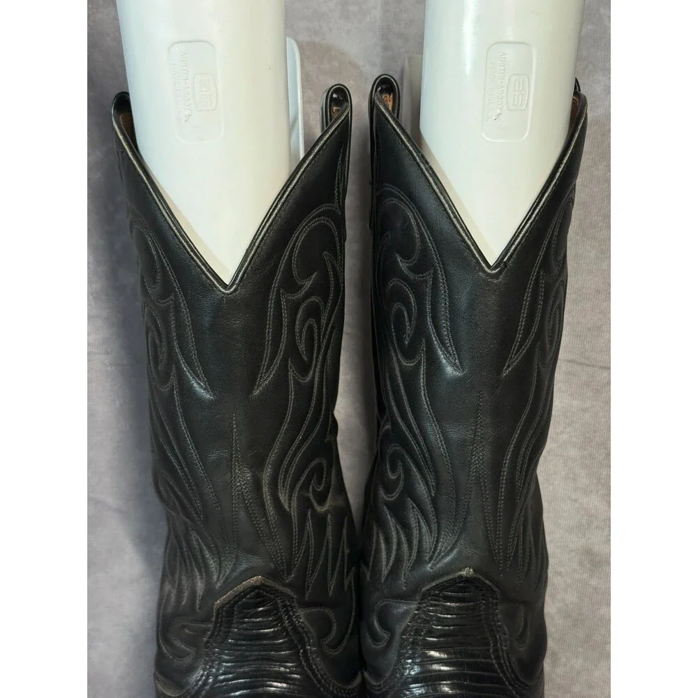 Palomino Mens 10 D Black Lizard Cowboy Boots USA Western Exotic Leather